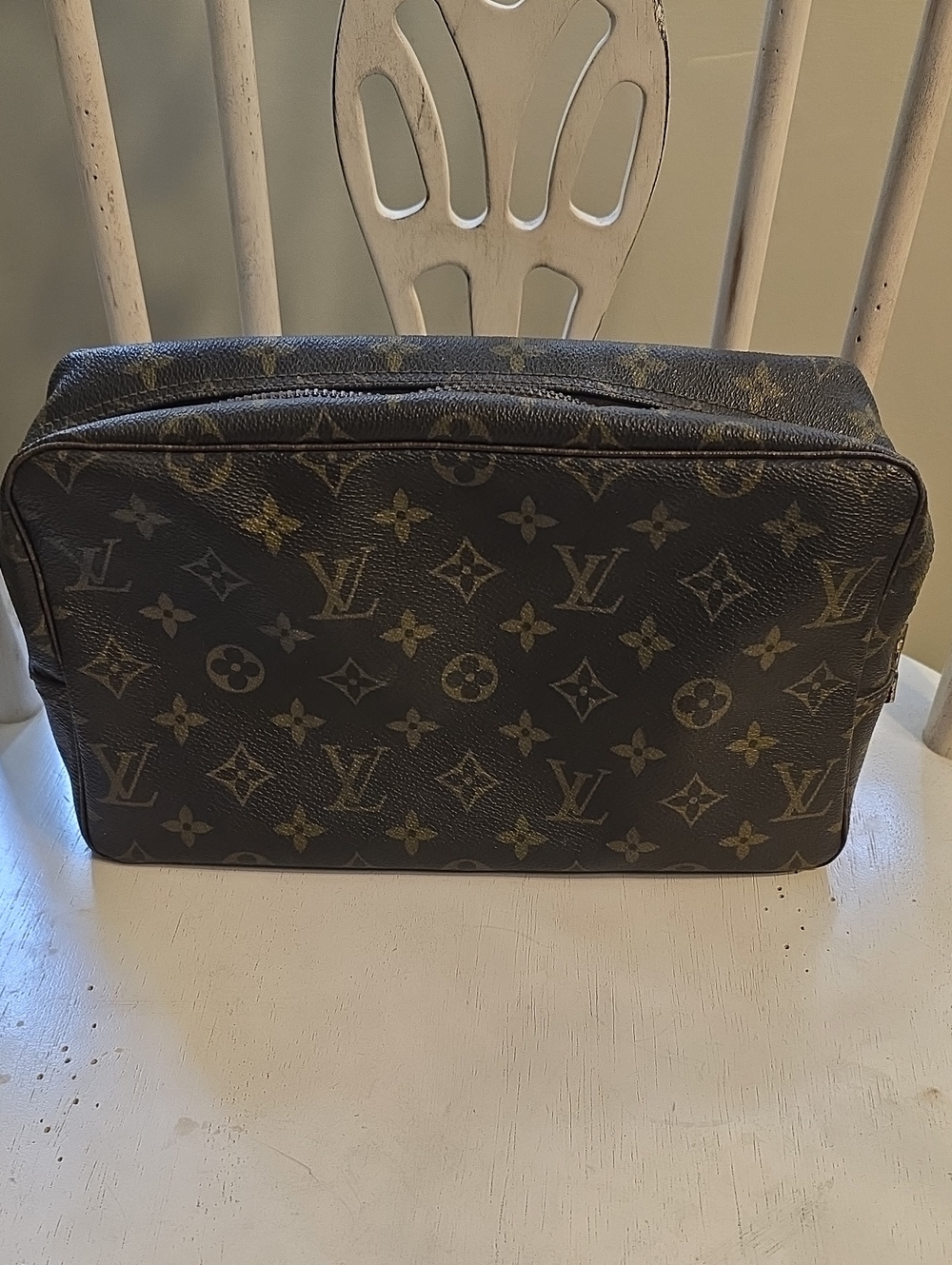 Vintage Louis Vuitton Trousse 28 Monogram Toiletry Pouch in Brown and Gold-Tone
